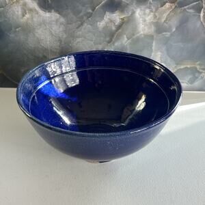 Studio Art Pottery Stoneware Bowl 9.25" Cobalt Blue Salt Glaze Signed